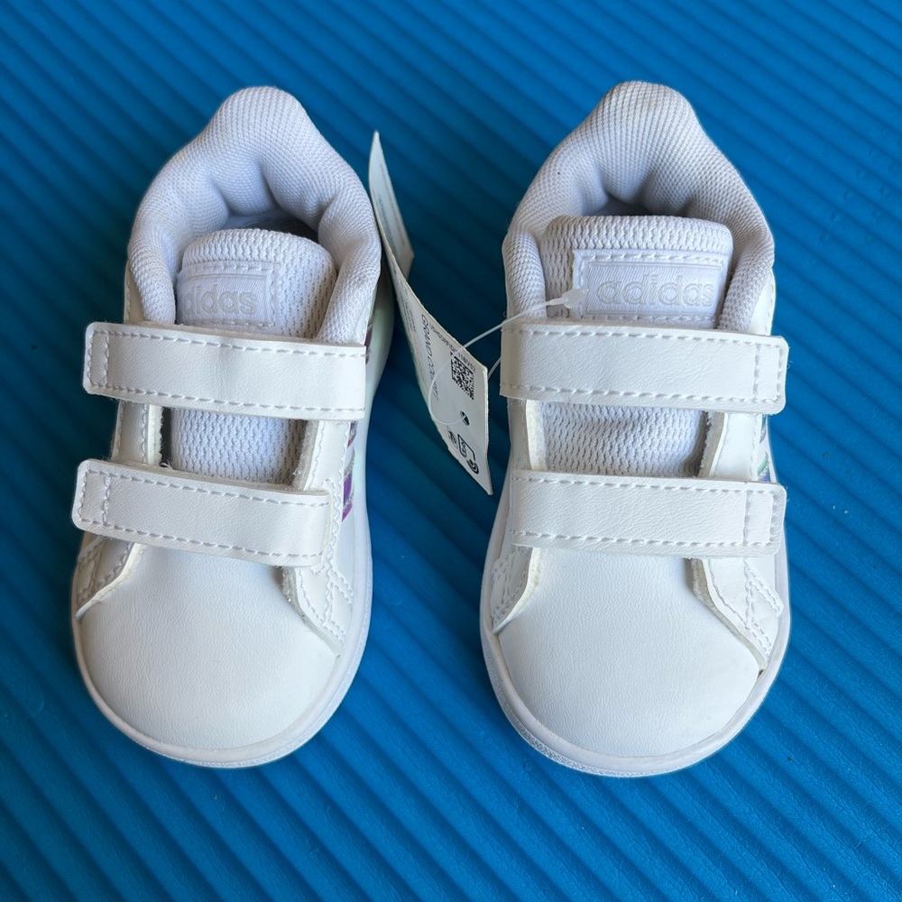 adidas White Baby Walker Sneakers with Subtle Purple Detail